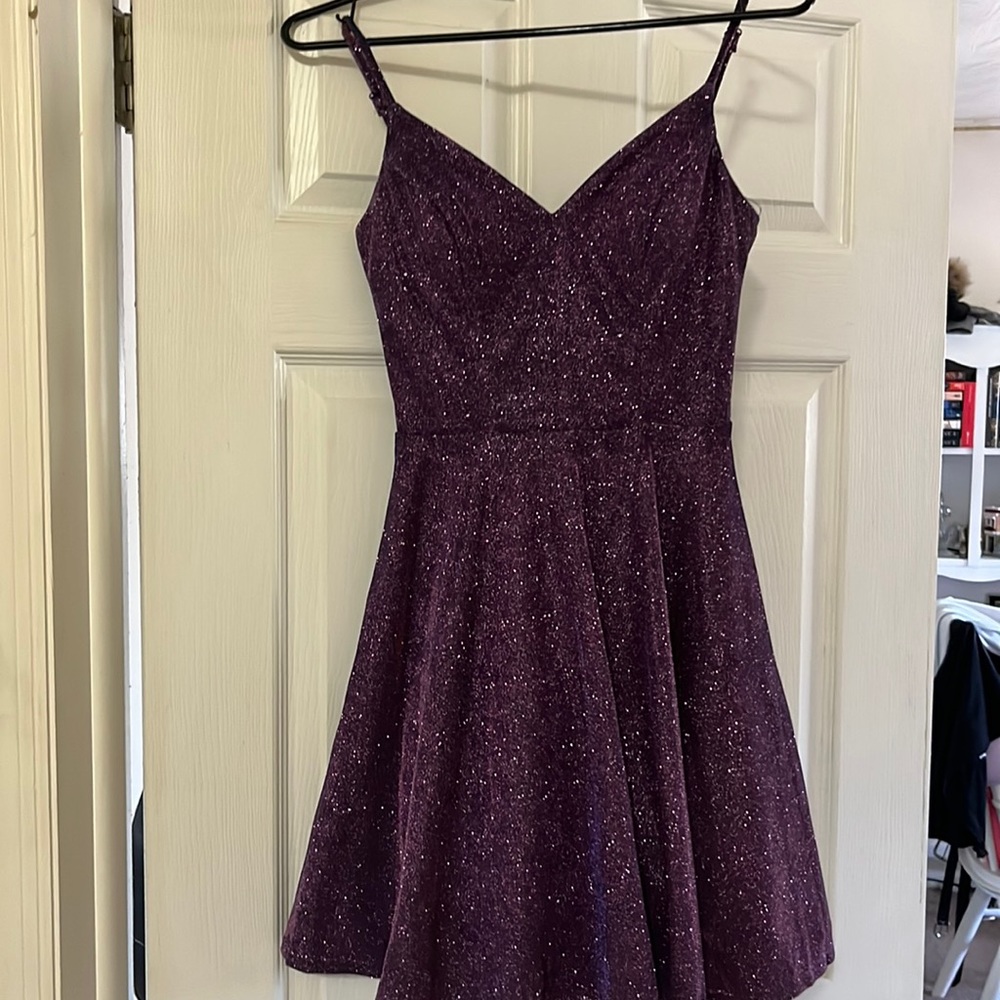 Purple sparkly homecoming formal dress